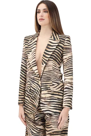 Roberto Cavalli Jakke, Dame, Flerfarvet, M, Polyester, Beige Jakke med dyreprint