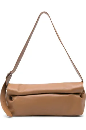 Jil Sander Taske, Dame, Brun, ONE SIZE, Uld, Brun Foldover Skuldertaske med Lomme