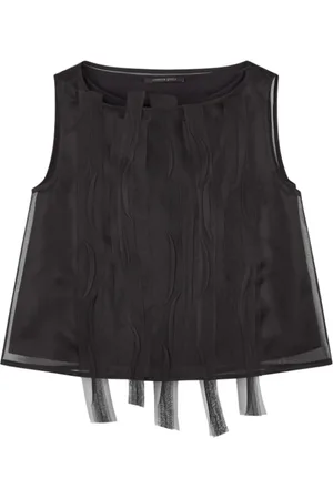 Annette Görtz Top, Dame, Sort, XL, Organza, Silke Organza Lagdelt Sort Top