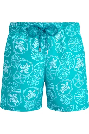 Vilebrequin Badetøj, Dame, Blå, 2XL, Uld, Farverige skildpaddetrykte badeshorts
