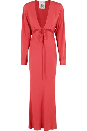 SEMICOUTURE Kjole, Dame, Rød, S, Rød V-hals Midi Kjole Amy
