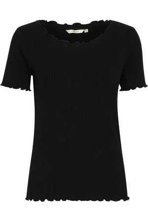 Cream Top, Dame, Sort, XL, Pitch T-shirt med Krøllede Kanter