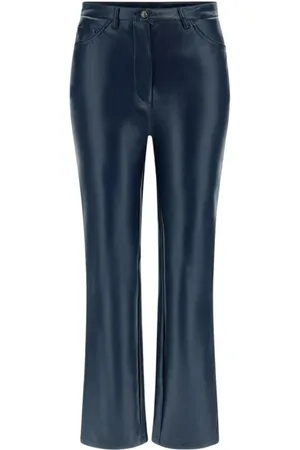 Guess Bukser, Dame, Blå, W27 L29, Uld, EcoLeather Straight Fit Bukser med Logo