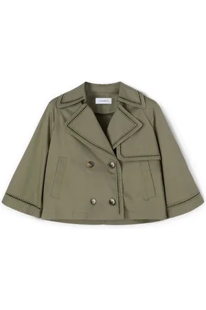 Motivi Jakke, Dame, Grøn, 2XS, Bomuld, Kort Trenchcoat med Ajouré-Detalje