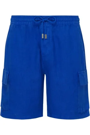 Vilebrequin Shorts, Herre, Blå, L, Linned, Ensfarvede linned Bermuda shorts med cargolommer til mænd