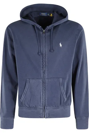 Ralph Lauren Sweathshirts & Hoodies, Herre, Blå, XL, Bomuld, Blå Bomuld Hættetrøje med Lynlås