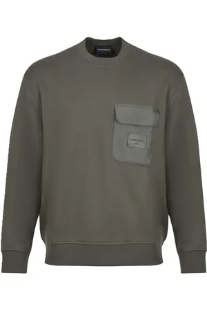 Emporio Armani Sweathshirts & Hoodies, Herre, Grøn, 2XL, Bomuld, Luksus Bomuldssweater med Lomme
