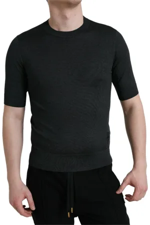 Dolce & Gabbana Top, Herre, Grå, XS, Elegant Silke Crew Neck Tee i Mørkegrå
