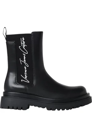 VERSACE Sko, Dame, Sort, 40 EU, Læder, Sort Chelsea-støvler Side Logo