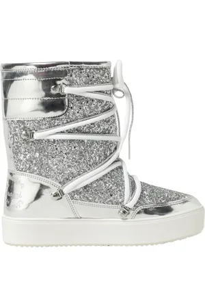 Chiara Ferragni Sko, Dame, Grå, 35 EU, Sølv Glitter LaceUp Sne Støvler