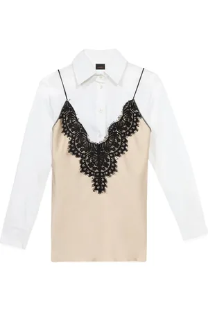 Oltre Bluser & Skjorter, Dame, Hvid, L, Bomuld, To-materiale skjorte med blonder