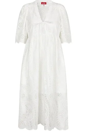 Crās Kjole, Dame, Hvid, XL, Bomuld, Hvid Broderie Anglaise Midi Kjole