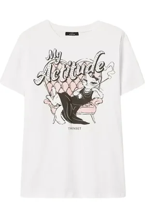 Twin-Set Top, Dame, Hvid, S, Uld, T-shirt med tryk og rhinsten
