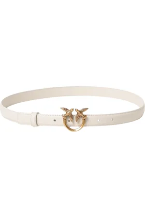 Pinko Tilbehør, Dame, Hvid, 2XS, Læder, Elegant Love Birds Leather Bælte