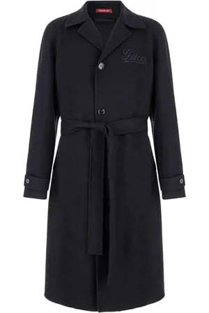Gucci Frakke, Herre, Sort, L, Uld, Uld Lang Frakke med Broderet Bogstaver