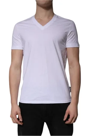 Dolce & Gabbana Top, Herre, Hvid, L, Bomuld, Luksus Bomuldsblanding V-hals T-shirt
