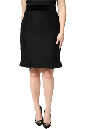 Dolce & Gabbana Nederdel, Dame, Sort, M, Fringe High Waist Pencil Mini Skirt