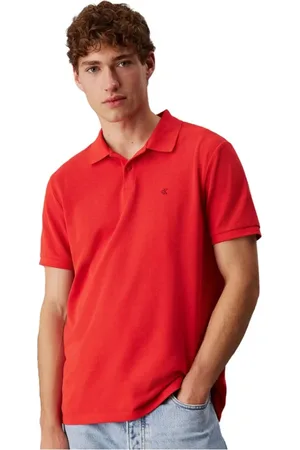 Calvin Klein Top, Herre, Rød, 2XL, Bomuld, Rød Polo Skjorte Regular Fit Broderet