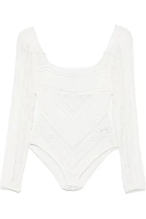 CHARO RUIZ IBIZA Top, Dame, Hvid, S, Hvid Firkantet Hals Langærmet Top