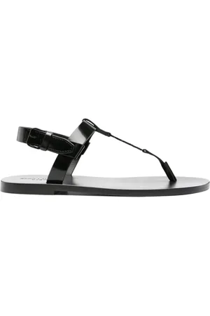 Saint Laurent Sko, Herre, Sort, 44 EU, Læder, Cassandre thong sandaler i børstet læder