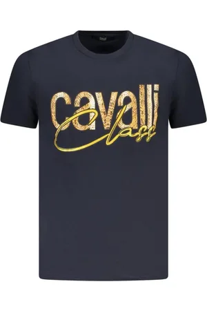 Roberto Cavalli Top, Herre, Blå, XL, Bomuld, T-shirt med Distinctive Print