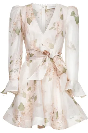 ZIMMERMANN Kjole, Dame, Hvid, S, Ortensia Print V-Neck Kjole