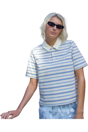 Crās Top, Dame, Flerfarvet, XL, Bomuld, Stribet Polo Bluse i Creamy Blue