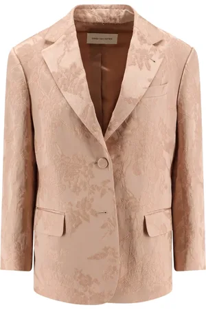 DRIES VAN NOTEN Jakke, Dame, Lyserød, XS, Linned, Blomstret Jacquard Linned Blazer