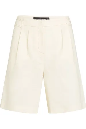 Karl Lagerfeld Shorts, Dame, Hvid, M, Bomuld, Lyse beige linned og bomuldsshorts med lommer