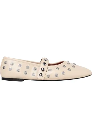 Stella McCartney Sko, Dame, , 39 EU, Læder, Gule Creme Studded Ballerina Flats