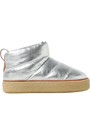 Isabel Marant Sko, Dame, Grå, 36 EU, Læder, Metallic Læder Quiltede Ankelstøvler