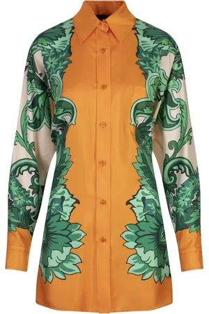 Etro Bluser & Skjorter, Dame, Flerfarvet, S, Uld, Orange Foulard Print Skjorte med Bagknude