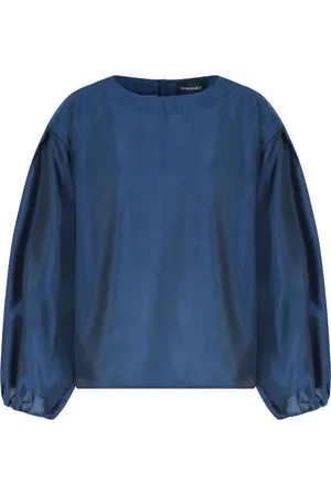 Emporio Armani Bluser & Skjorter, Dame, Blå, M, Uld, Elegant Blå Bluse med Brede Ærmer