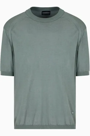 Emporio Armani Top, Herre, Grøn, XL, Bomuld, Grøn Striktrøje med Korte Ærmer
