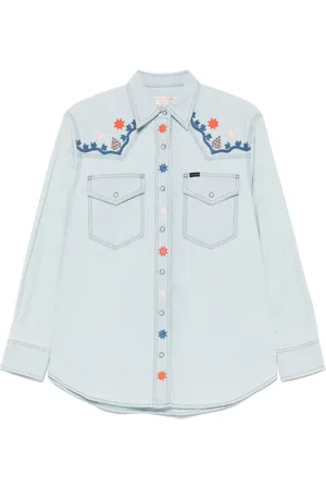 Filson Bluser & Skjorter, Dame, Blå, S, Denim, Blå Trykknap Skjorte med Lommer