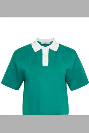 J.W.Anderson Top, Dame, Grøn, S, Bomuld, Grøn Polo Skjorte med Knappelukning