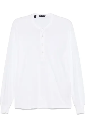 Tom Ford Top, Herre, Hvid, M, Hvid Knappet Sweater med Ribbede Manchetter