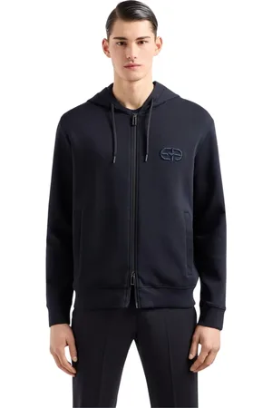 Emporio Armani Sweathshirts & Hoodies, Herre, Blå, M, Bomuld, Mørkeblå sporty stil jakke med logo broderi