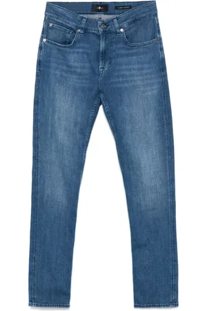7 for all Mankind Jeans, Herre, Blå, W33, Denim, Blå Denim Jeans med Klassisk Stil