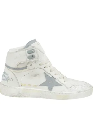 Golden Goose Sko, Dame, Hvid, 36 EU, Læder, Læder Sky-Star Sneakers med Blå Stjerne