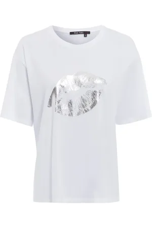 Marc Aurel Top, Dame, Hvid, M, Bomuld, Hvid T-shirt med sølv design billede