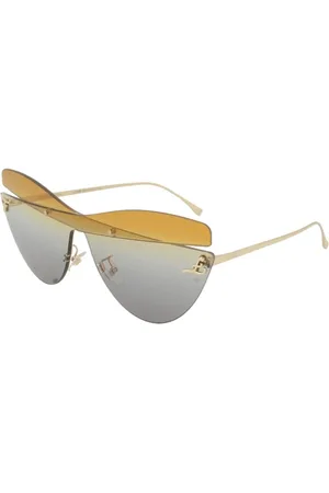Fendi Tilbehør, unisex, Gul, ONE SIZE, Uld, Guld Metal Solbriller Brun Skygge Grå