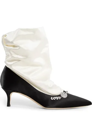 Manolo Blahnik Sko, Dame, Sort, 38 EU, Satin, Sort Satin Juvel Garland Kitten Heel