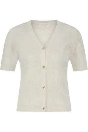 Fabienne Chapot Strik, Dame, Hvid, L, Bomuld, Hjerte Knap Cardigan Maddy