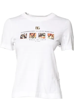 Dolce & Gabbana Top, Dame, Hvid, XS, Bomuld, Grafisk Print Crew Neck T-shirt
