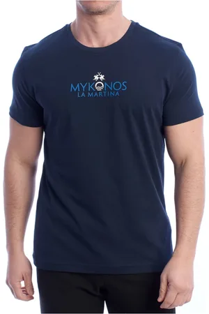 La Martina Top, Herre, Blå, 2XL, Bomuld, Mykonos Grafisk Print Kortærmet T-shirt