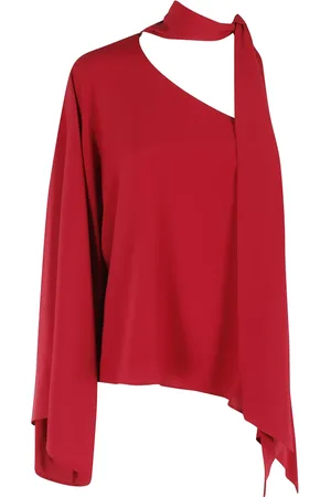FEDERICA TOSI Bluser & Skjorter, Dame, Rød, XS, Uld, Asymmetrisk Crepe de Chine Bluse