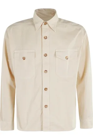 FORTELA Jakke, Herre, , L, Bomuld, Creme Bomuld Overshirt med Spids Krave