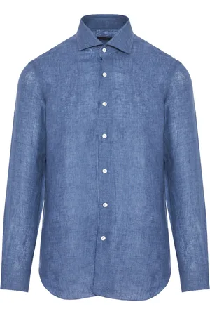 BARBA Skjorte, Herre, Blå, 4XL, Linned, Italiensk Linnedskjorte til Mænd
