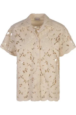 Moncler Bluser & Skjorter, Dame, , XS, Bomuld, Hvid Bomuldsskjorte med Broderi